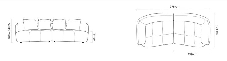 Sofa TREES SOFA – rozmery 278 x 130 cm, výška 90/74 cm, sed 44 cm